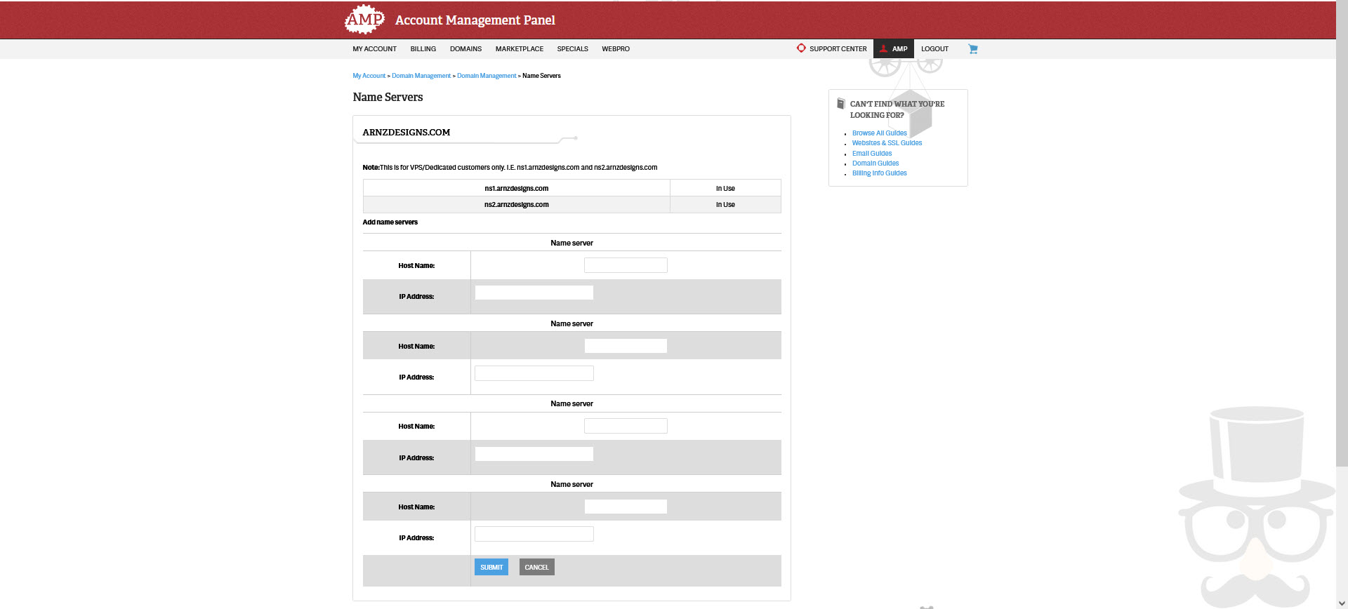 custom nameservers page