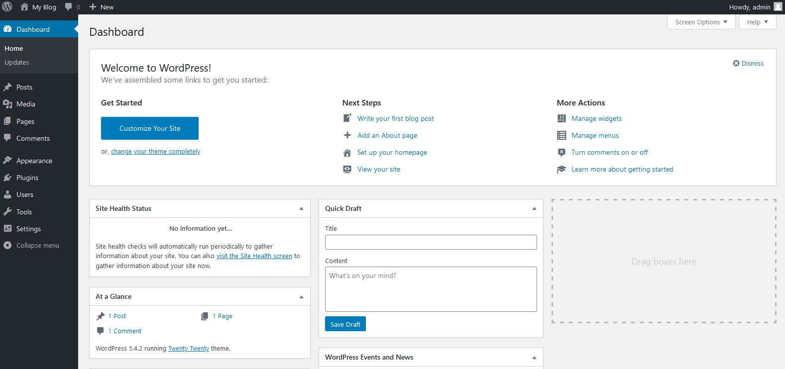 Step 2 - WordPress Dashboard