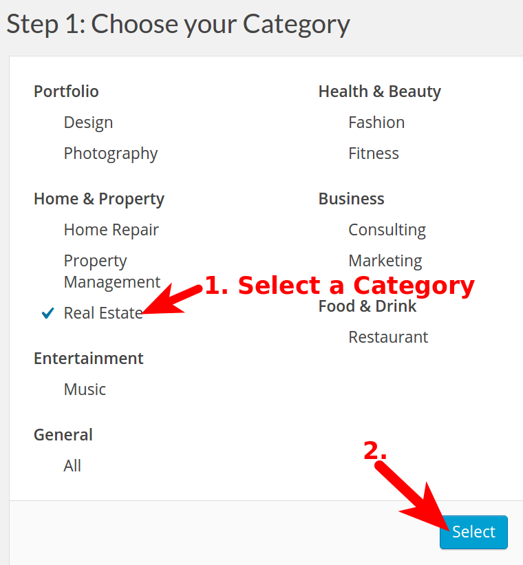 BoldGrid Site category